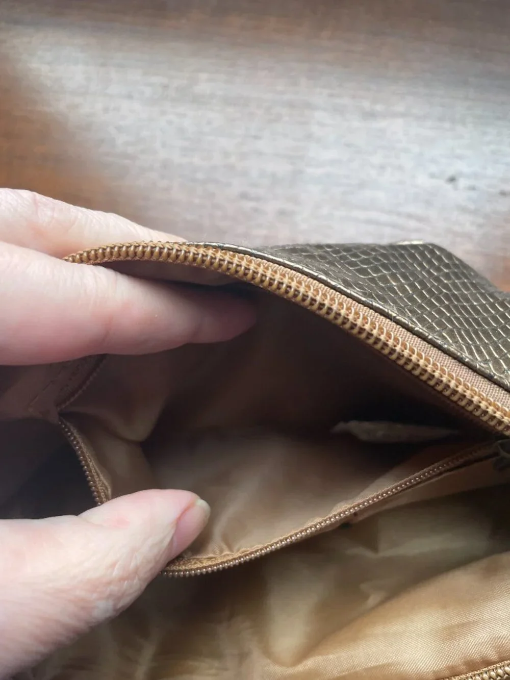 Giannini Metallic Bronze Reptile Faux Leather Evening Pouch